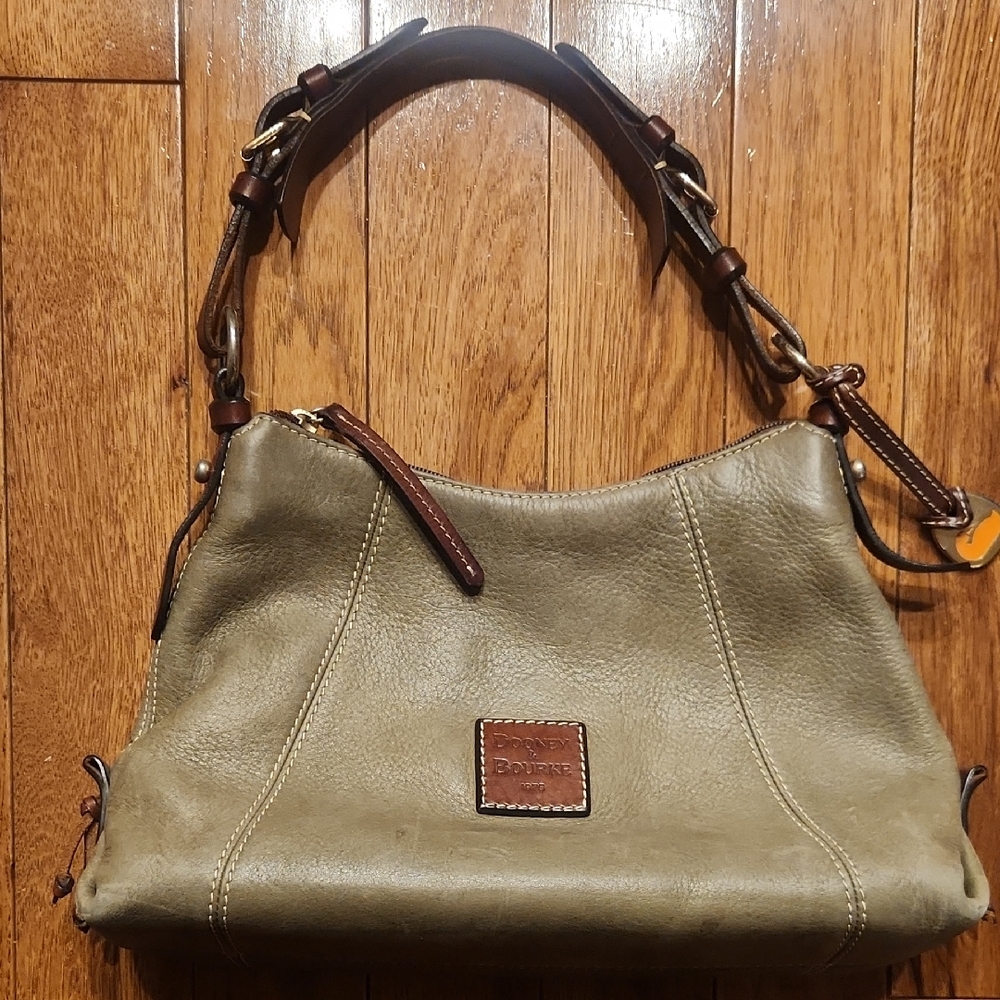 Dooney & Bourke Olive Green Leather Shoulder Bag with Brown Accents